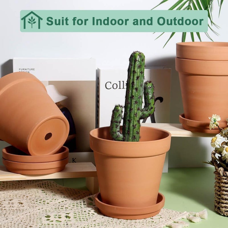 vensovo 6 Inch Terracotta & Clay Pots for Plant with Saucer - 4 Pack Medium Terra Cotta Planter with Drainage Hole  Flowerpot for Indoor Outdoor Plants  Crafts  Wedding Favor - Image 5